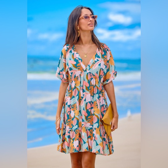 Floral V-Neck Swim Cover-Up Dress - Picture 4 of 11